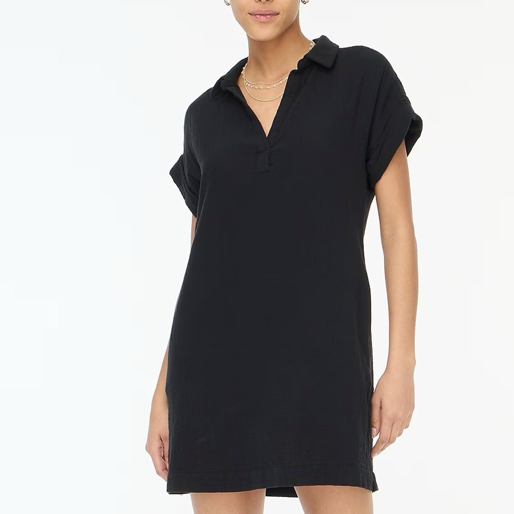 J.CREW Black Short-sleeve gauze popover Mini dress Size XXL